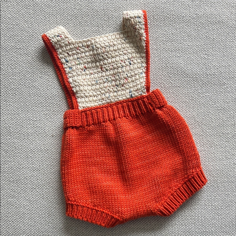 Misha and Puff handmade Knit Baby Romper in Orange and Cream - Picture 3 of 3